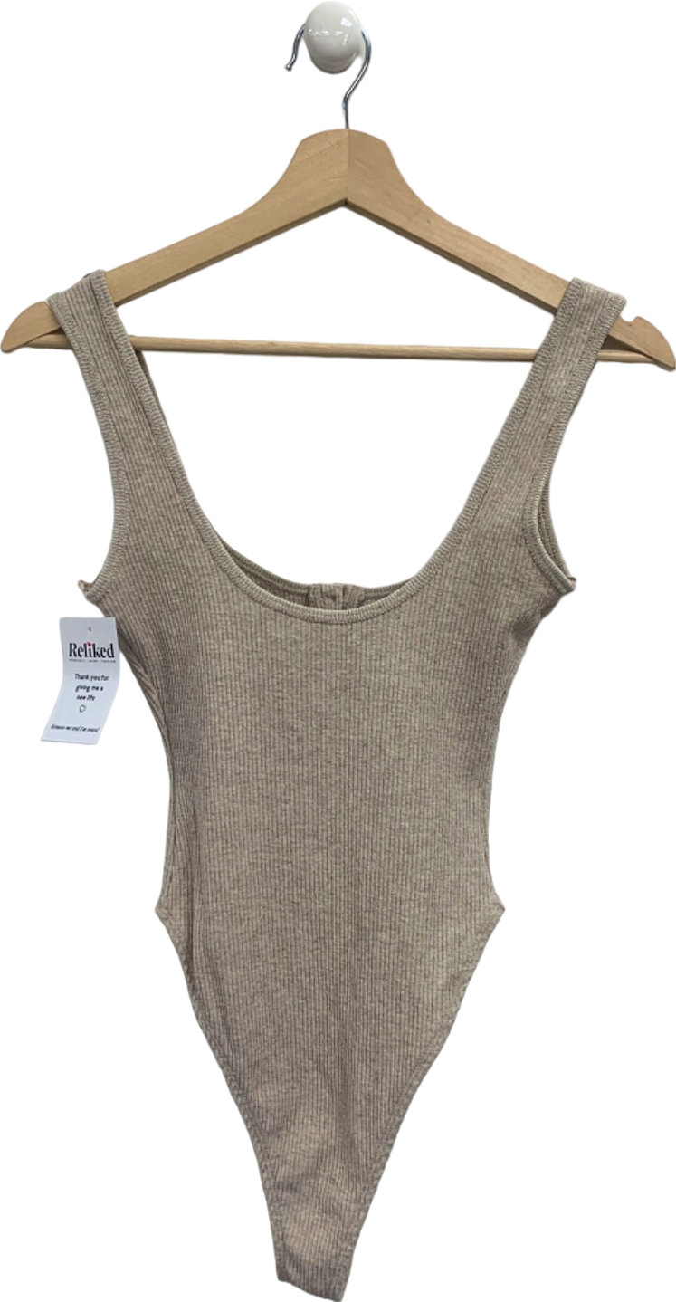 Zara Beige Ribbed Bodysuit UK S