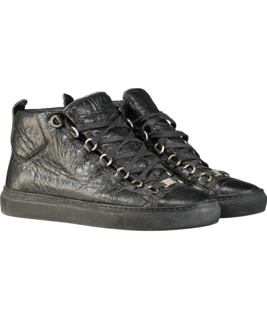 Balenciaga Black Arena Leather High Top Trainers UK 6 EU 39 👠