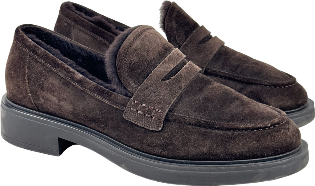 Gianvito Rossi Chocolate Brown Harris 20 Shearling-lined Suede Loafers UK 6 EU 39 👠