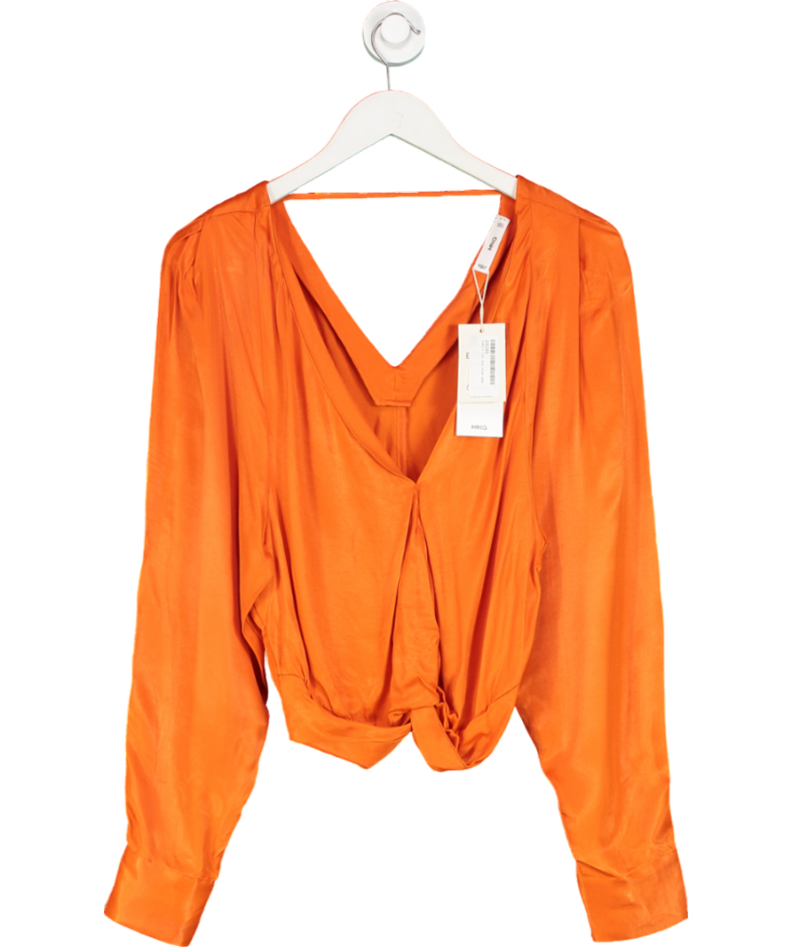 MANGO Orange Satin Deep V Blouse UK M