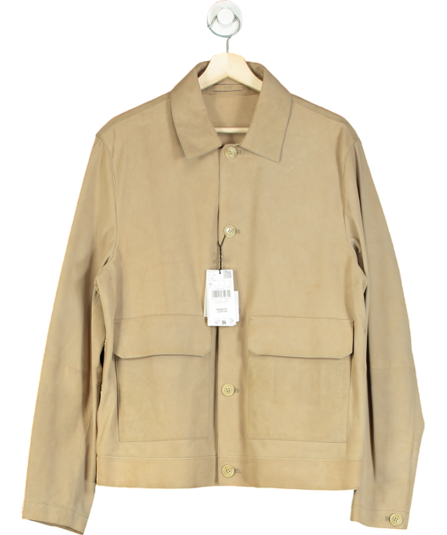 MANGO Beige 100% Suede Leather Jacket With Pockets UK M