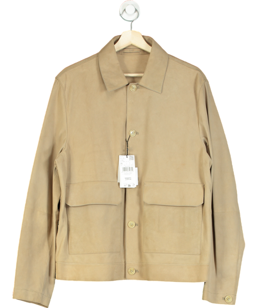 MANGO Beige 100% Suede Leather Jacket With Pockets UK M