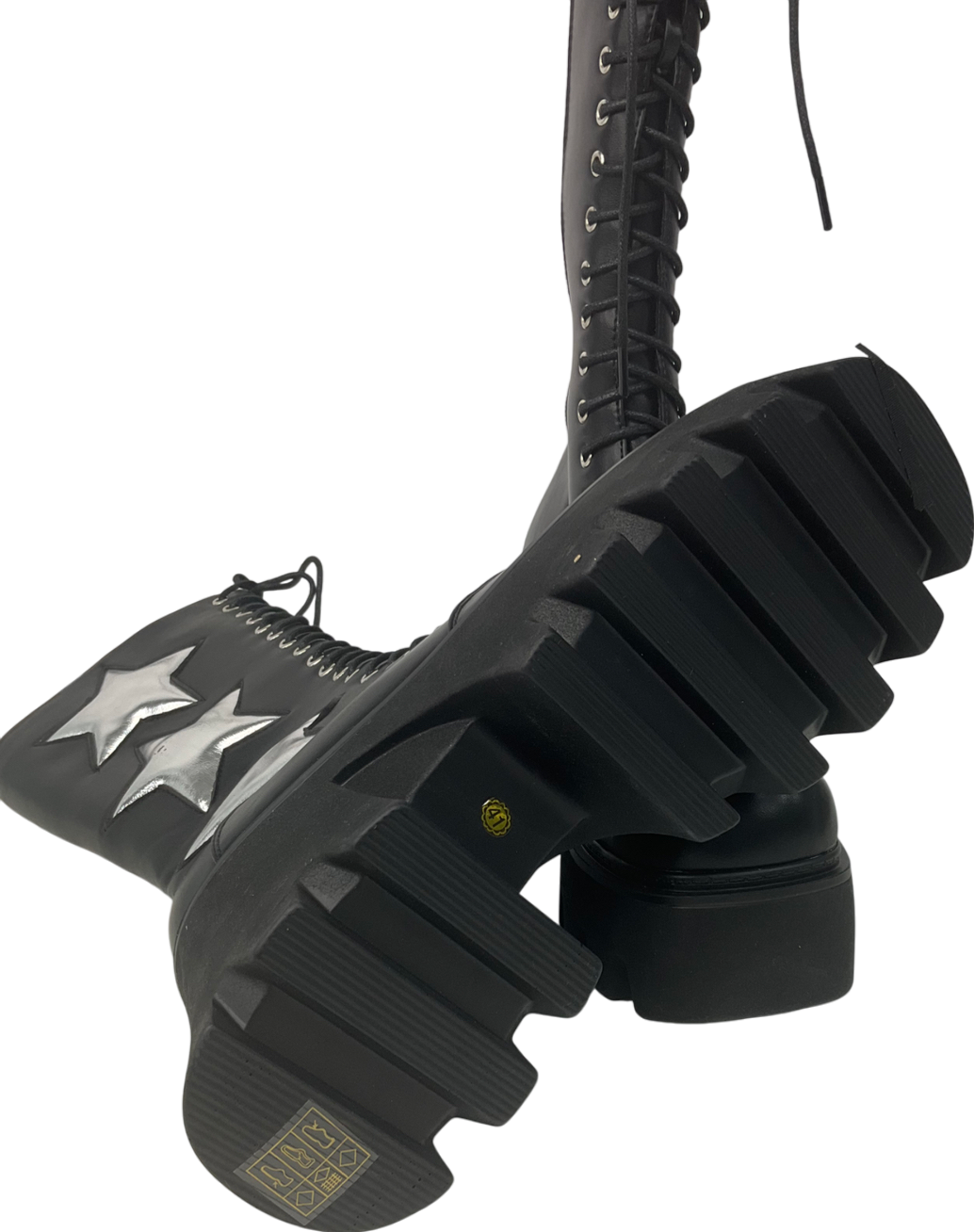 la moda Black 'big League' Chunky Platform Calf Boots UK 8 EU 41 👠