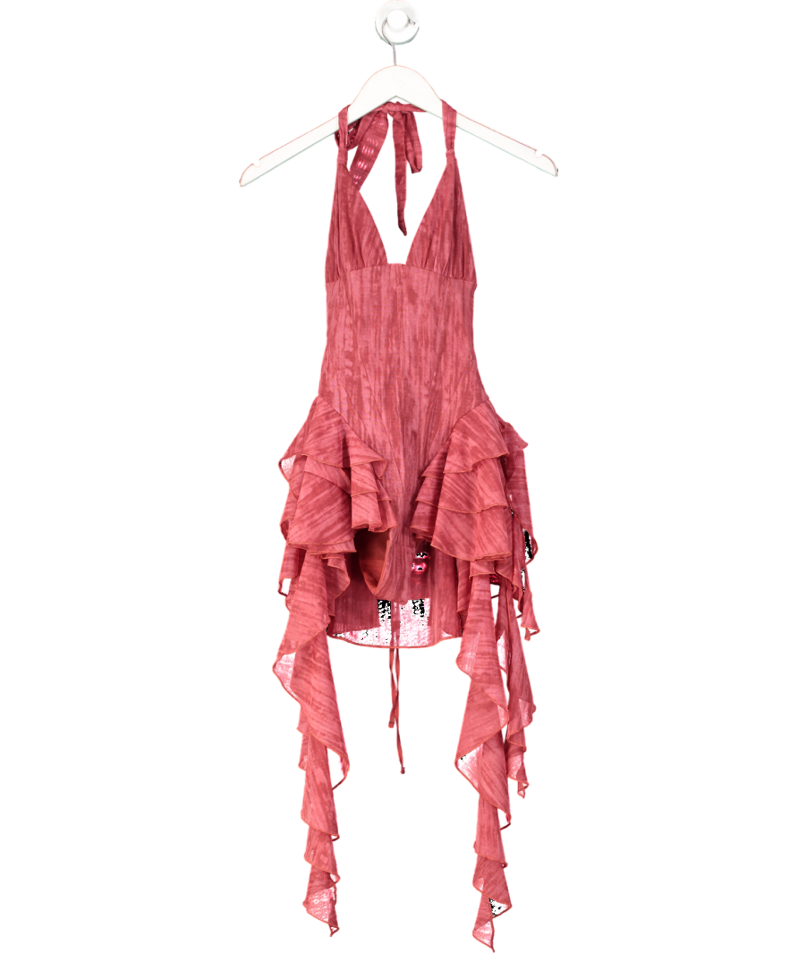 Oh Polly Kristena Add To Wishlist Ruffled Halterneck Bodysuit In Red Print UK S