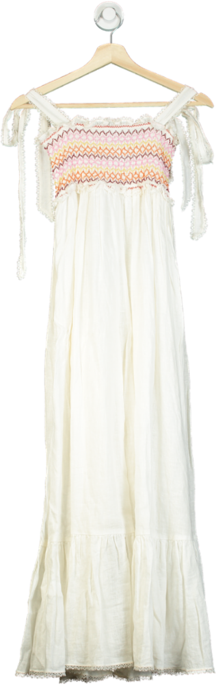 Zimmermann White linen Lace Trimmed Sleeveless Maxi Dress SZ0 UK 6