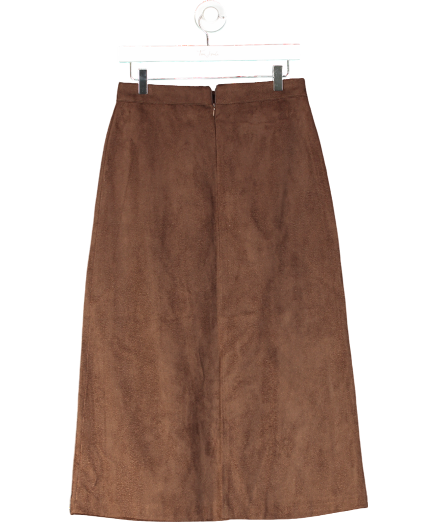 MARCELA LONDON Brown Indra Faux Suede Pencil Skirt Chocolate UK S
