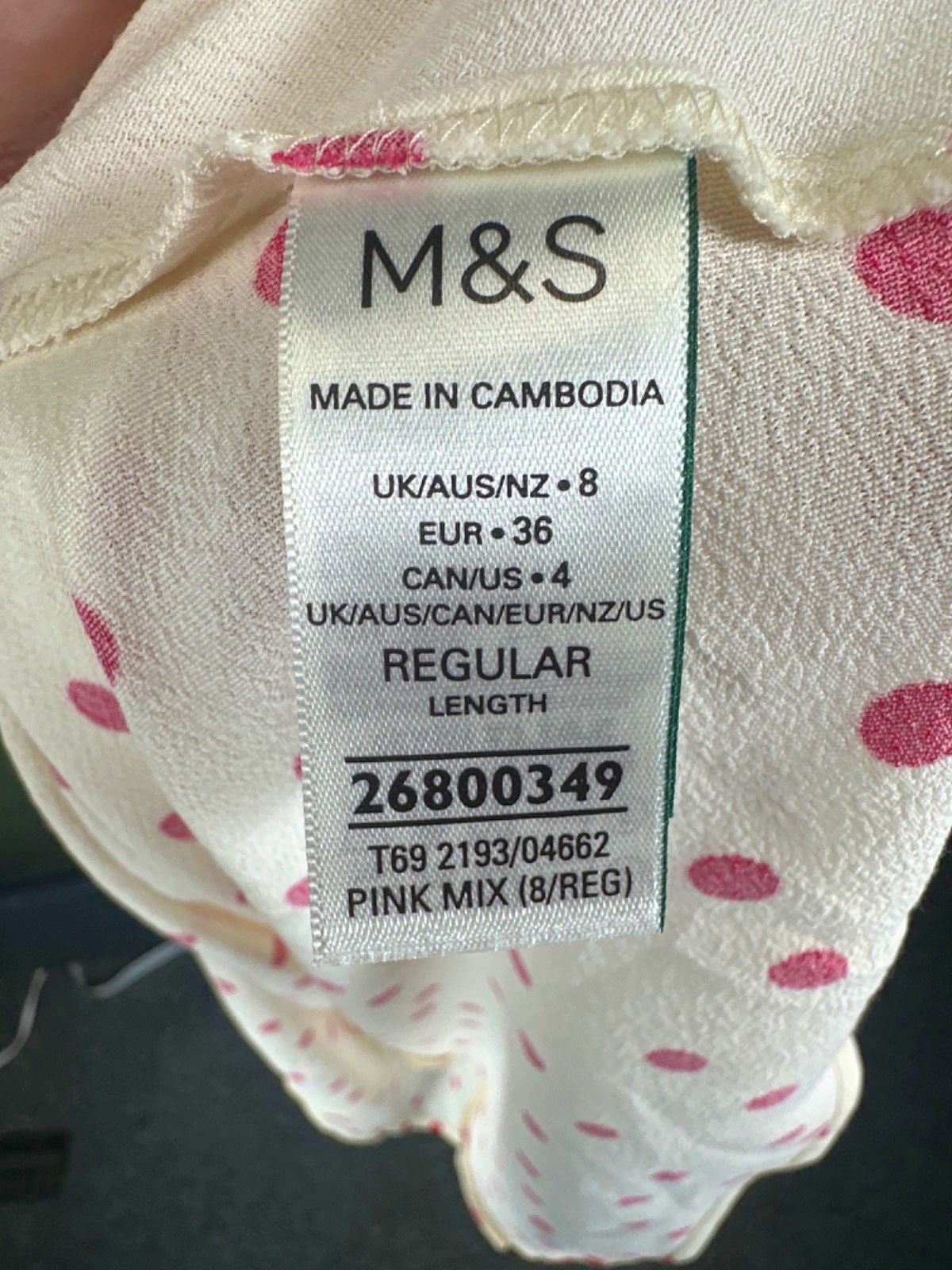 M&S White Pink Polka Dot Dress Regular Length UK 8