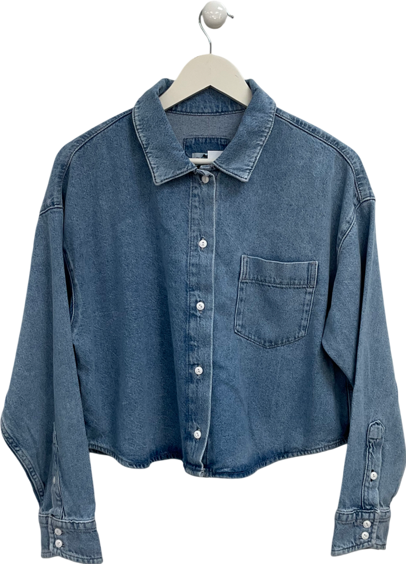 River Island Blue Cropped Denim Shirt UK 10