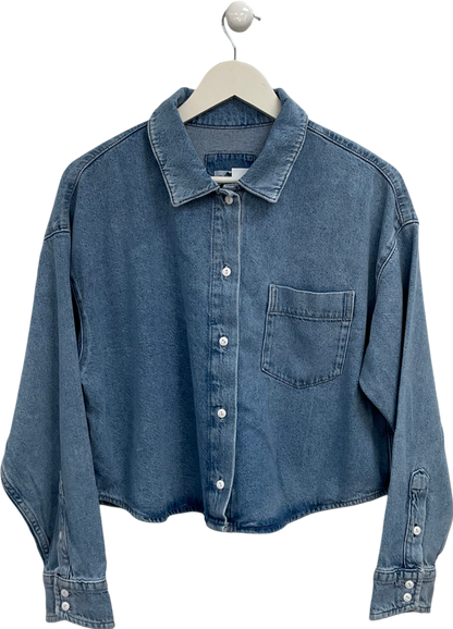 River Island Blue Cropped Denim Shirt UK 10