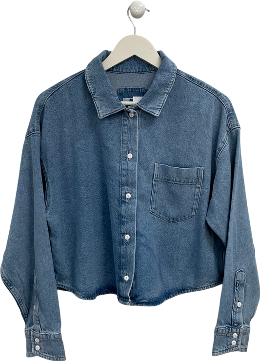 River Island Blue Cropped Denim Shirt UK 10