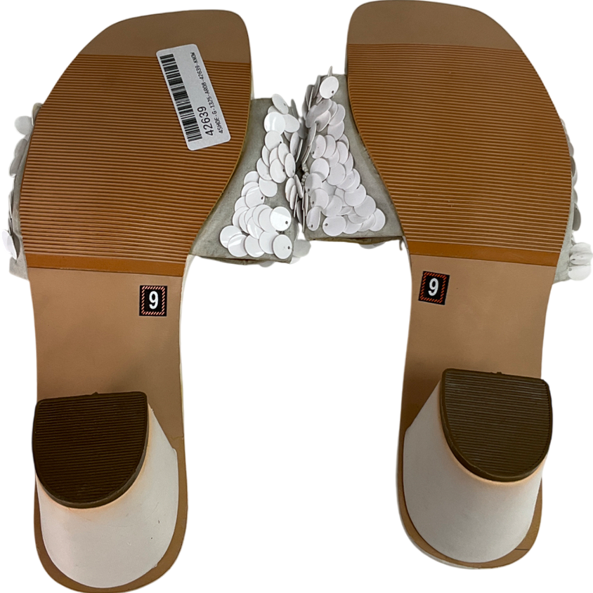 Metallic Silver Sequin Block Heels UK 6 EU 39 👠