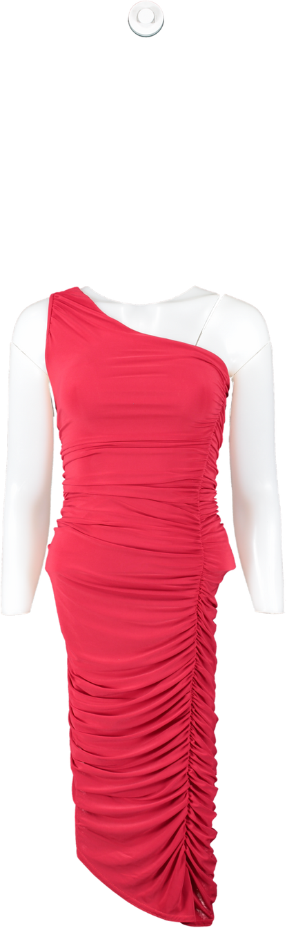 Club L Red Asymmetric One Shoulder Ruched Midi Dress UK 4