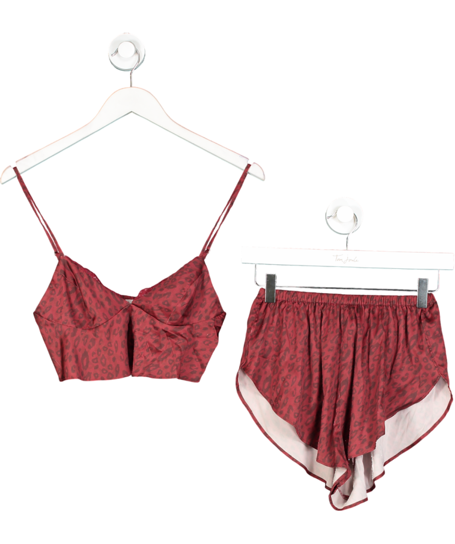 Oh Polly Red Satin Leopard Print Cami And Short Pyjama Set UK 6