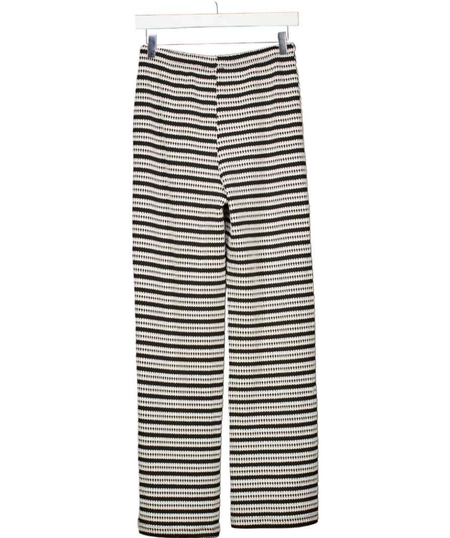 Topshop White Textured Stripe Wide Leg Trousers In Monochrome UK S