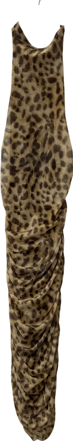 ZARA Brown Leopard Print Halter Neck Maxi Dress UK M