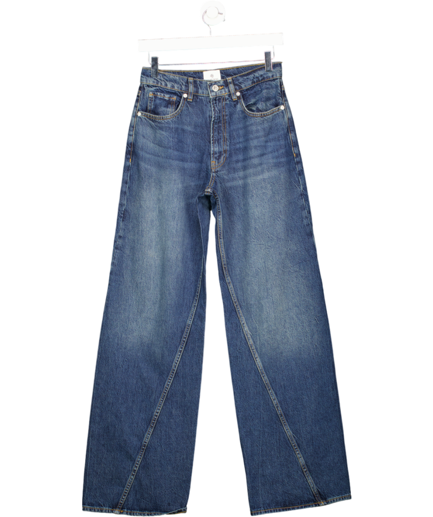 Anine Bing Mid Blue Brie Paneled High-rise Wide-leg Jeans W25