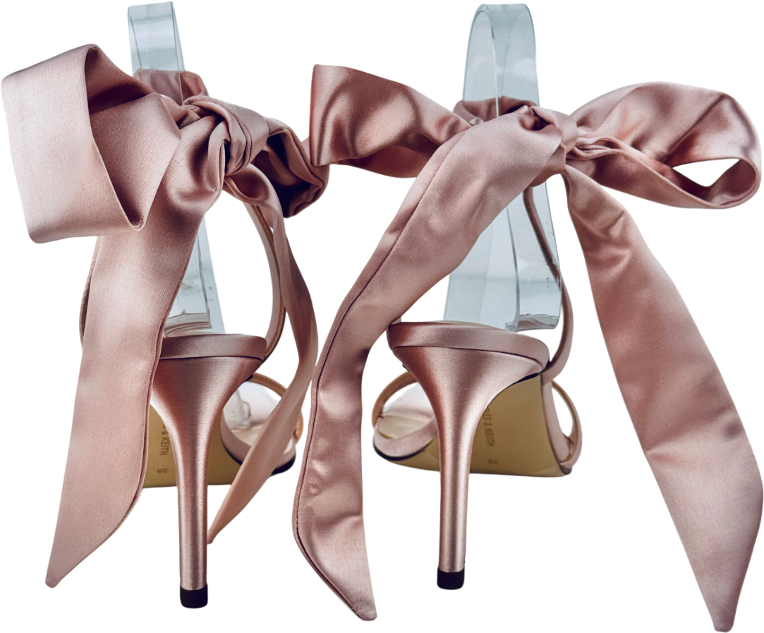 CHARLES & KEITH Pink Eliana Satin Tie-around Heeled Sandals UK 5 EU 38 👠
