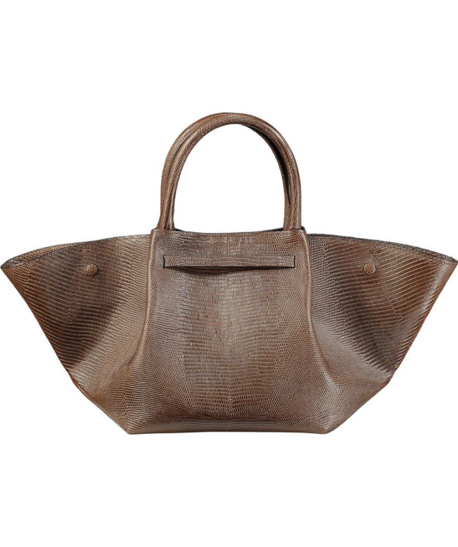 De Mellier London x Kate Hutchins Ltd.Edition Midi New York Pecan Brown Lizard Handbag With Crossbody Strap