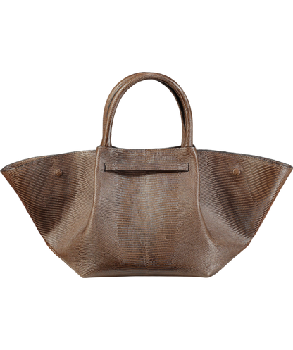 De Mellier London x Kate Hutchins Ltd.Edition Midi New York Pecan Brown Lizard Handbag With Crossbody Strap