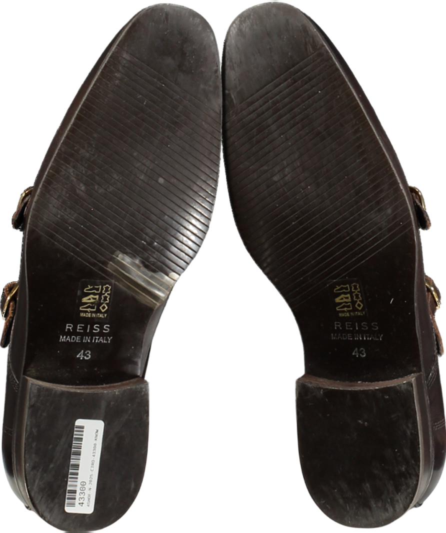 REISS Leather Double Monk Strap Shoes In Dark Brown UK 9 EU 43 👞