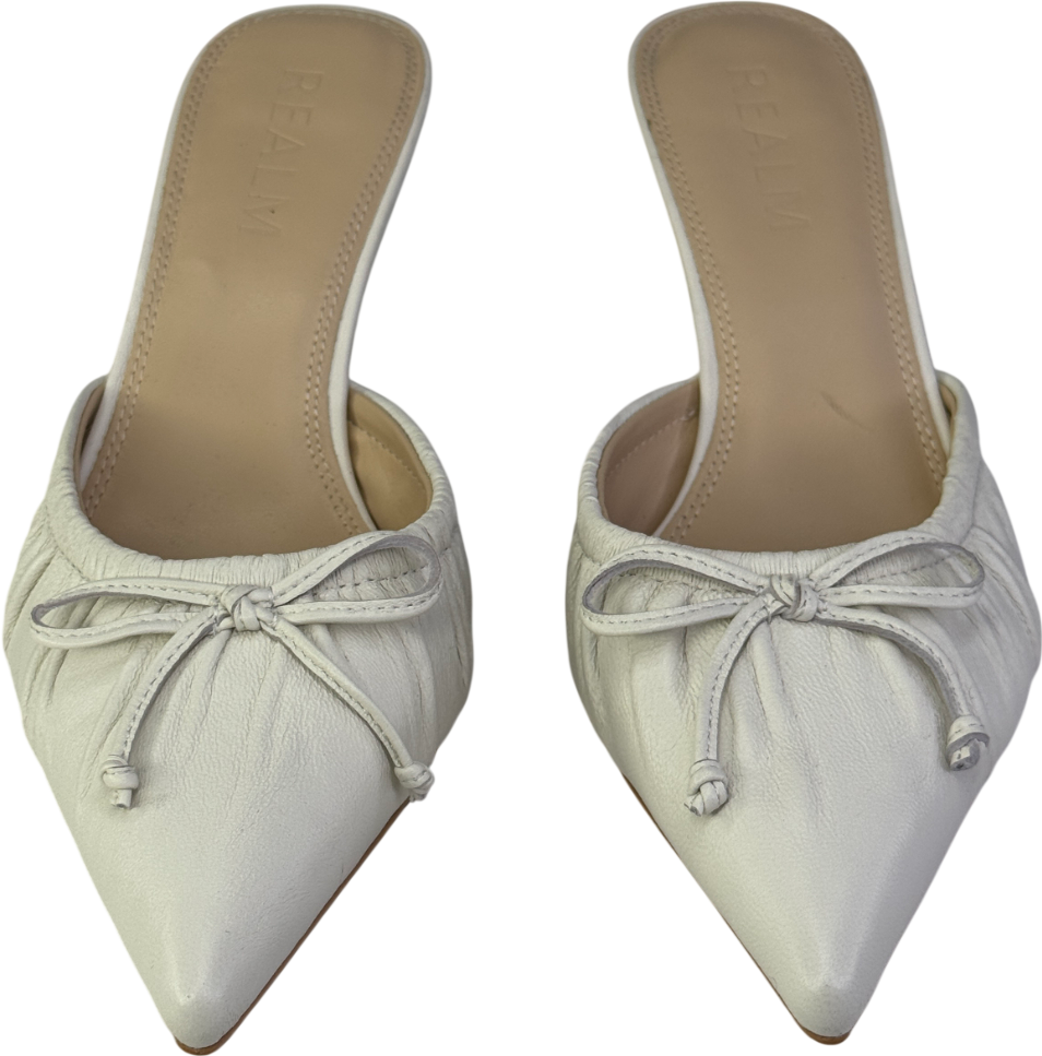REALM The Courts Vintage White Leather Kitten Heel Mules UK 6 EU 39 👠