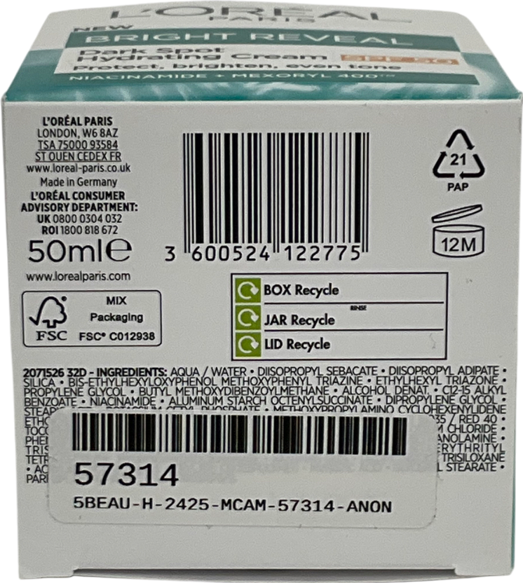 loreal Bright Reveal Dark Spot Hydrating Cream Spf 50 50ml