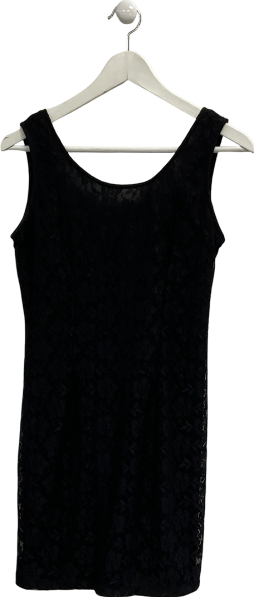 Fska Black Floral Lace Sleeveless Mini Dress, Low Cut Back With Bow Detailing UK M