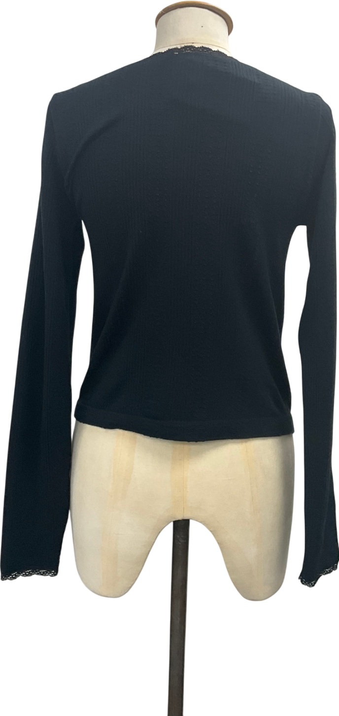 Urban Outfitters Black Out From Under pointelle lace trim Top UK XL