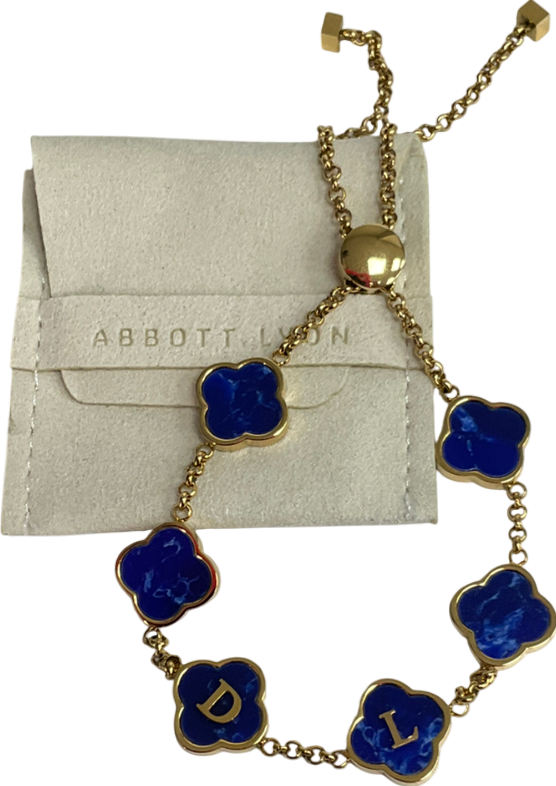 Abbott Lyon Metallic Blue Lace Agate Multi Clover Bracelet Personalised "D.L"