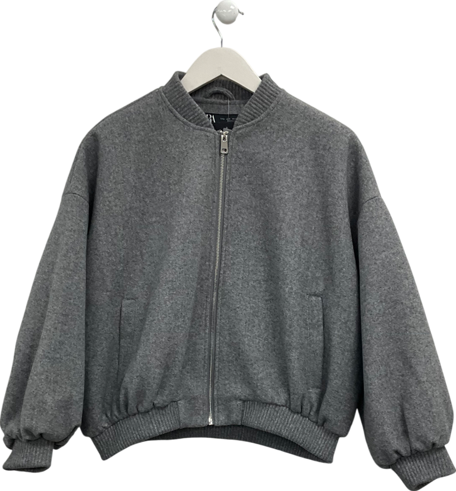ZARA Grey Zip Front Bomber Jacket UK S