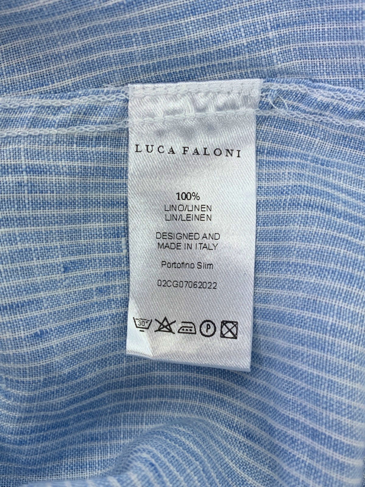 Luca Faloni Light Blue Striped Linen Portofino Slim Shirt EU 42