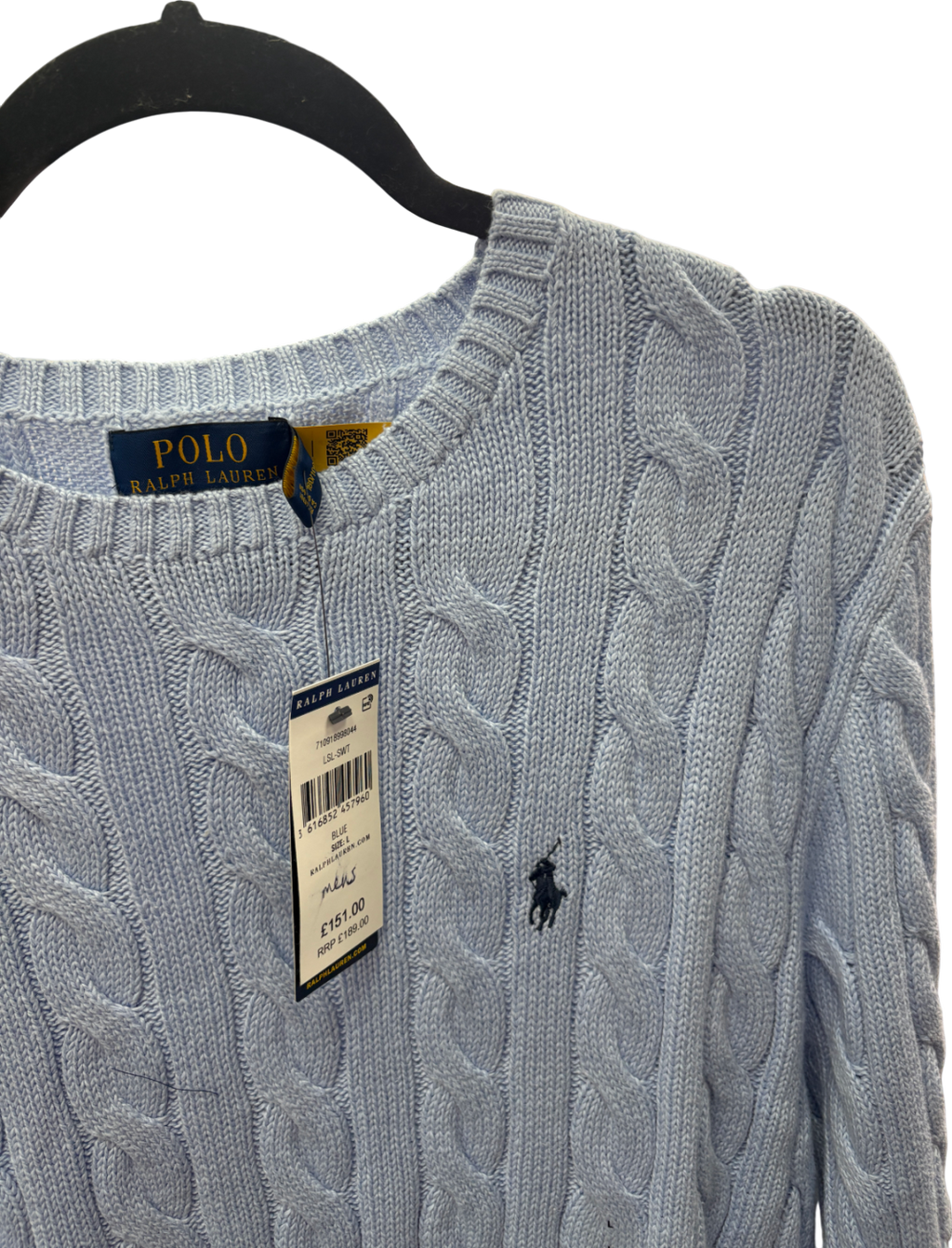 Polo Ralph Lauren Blue Cotton Cable Knit Sweater UK L