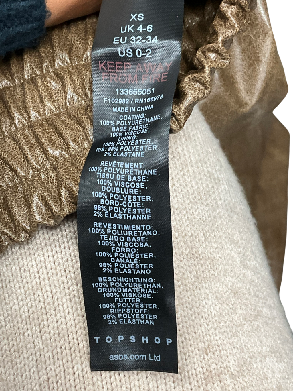 Topshop Faux Leather Bomber Jacket In Washed Brown UK XS