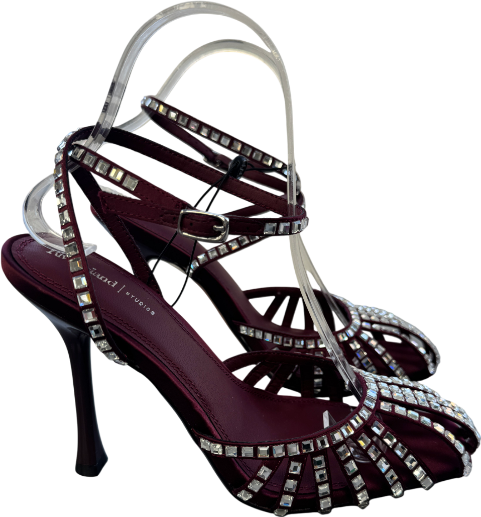 River Island Burgundy Red Caged Embellished Court Heels UK 4 EU 37 👠