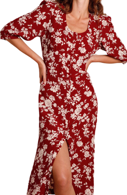 Rouje Red Elona Floral Print Dress Bordeaux UK 12