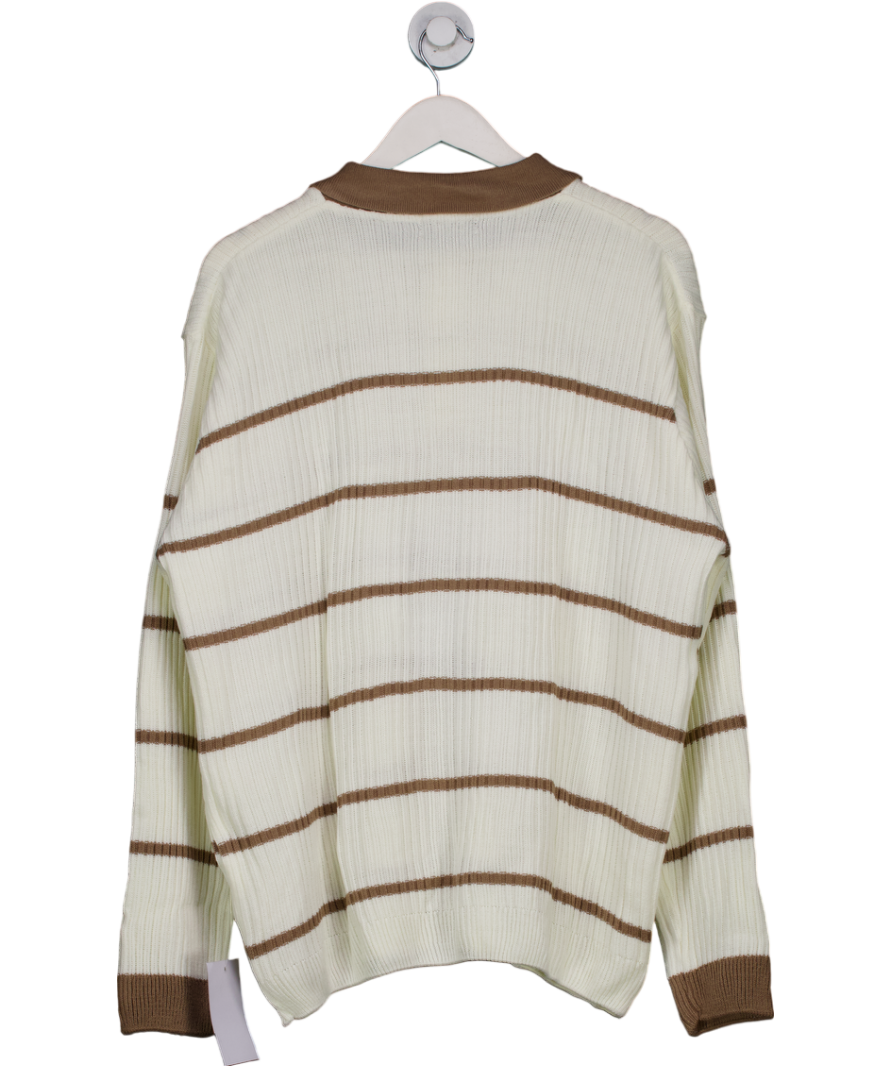 boohooMan Beige Striped Knitted Rugby Polo Shirt UK XL