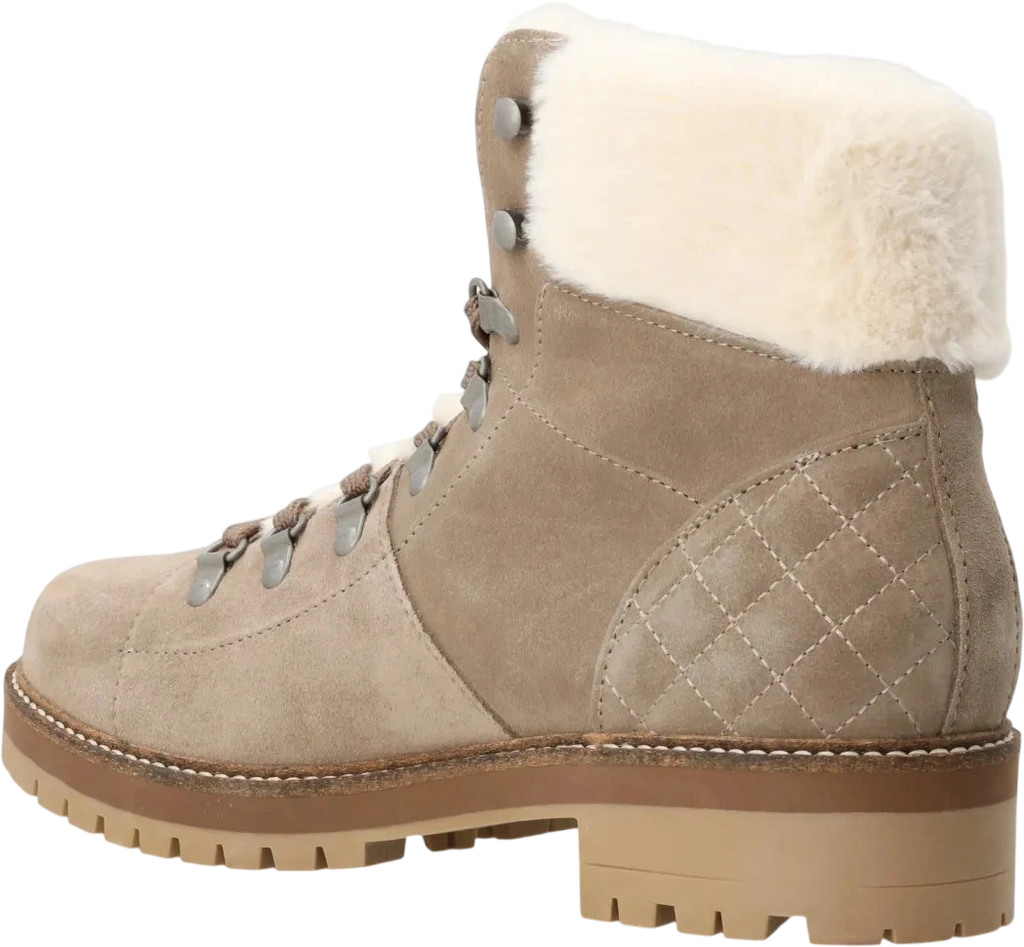 BARBOUR Beige Quilted Suede Faux Fur-trimmed Suede Boots UK 3 EU 36