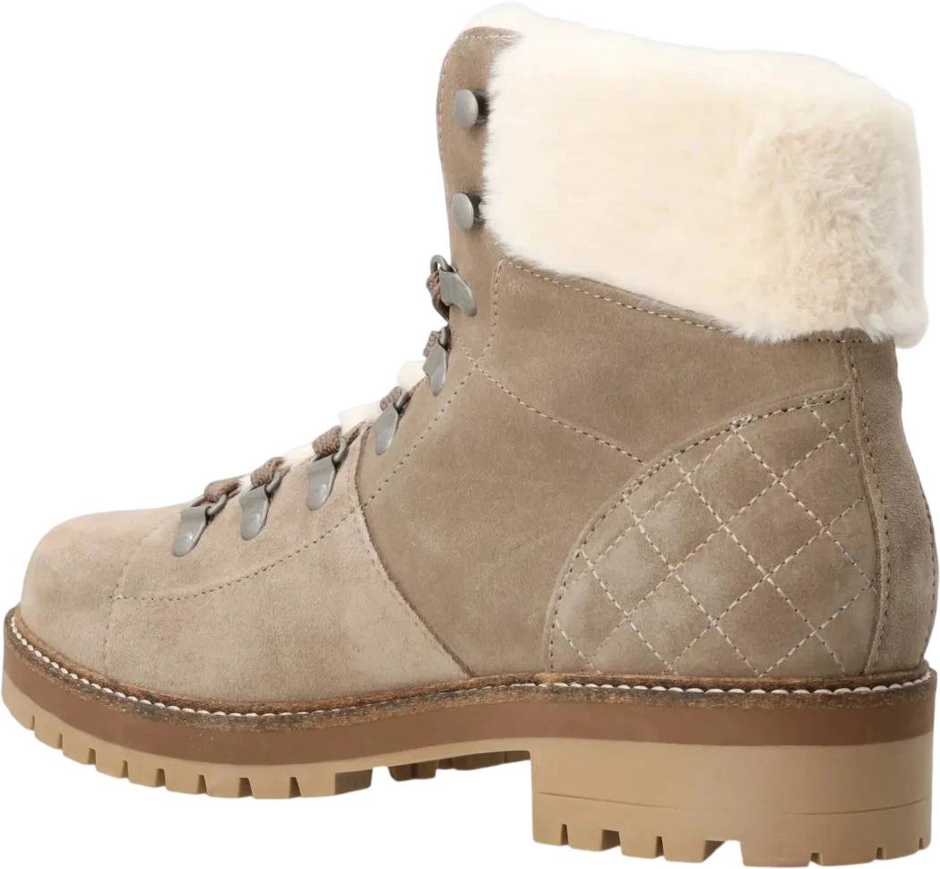 BARBOUR Beige Quilted Suede Faux Fur-trimmed Suede Boots UK 3 EU 36
