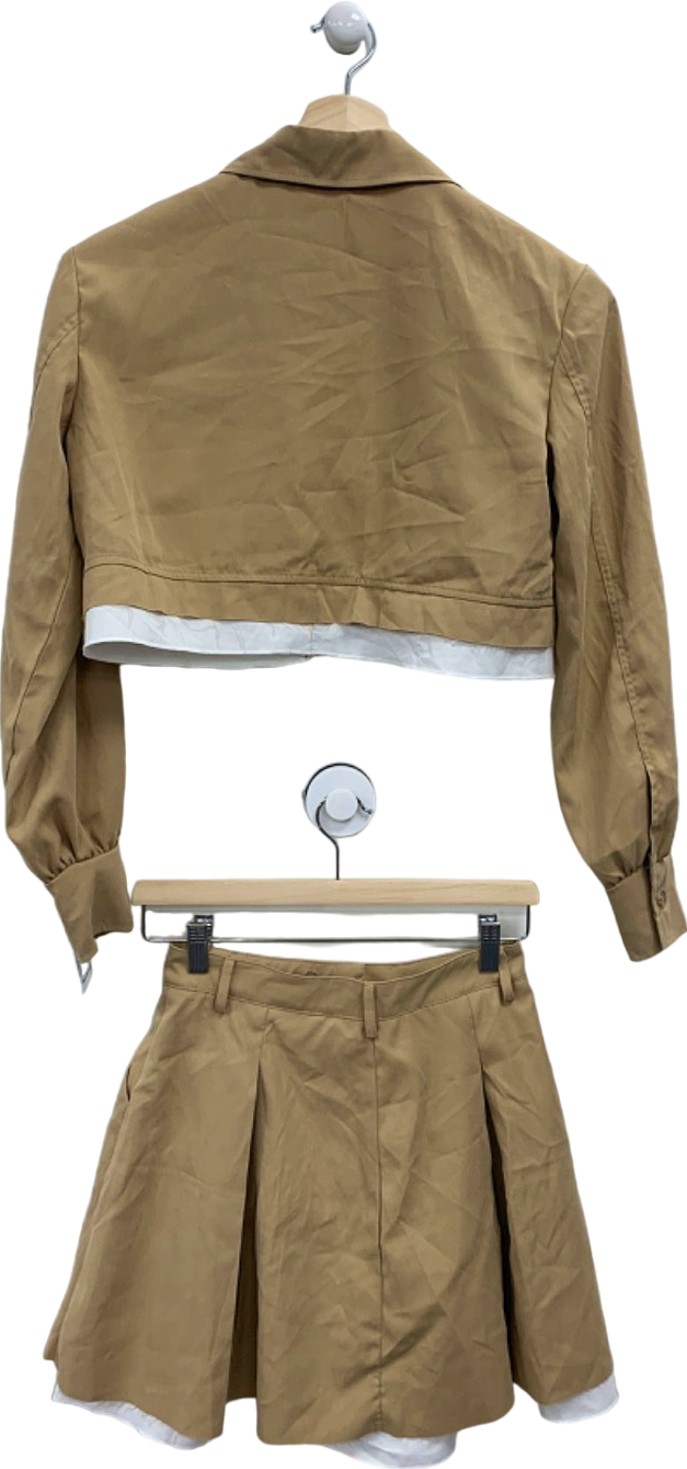 No Brand Camel Cropped Jacket and Skirt Co-ord Set UK S