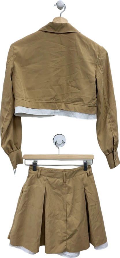 No Brand Camel Cropped Jacket and Skirt Co-ord Set UK S