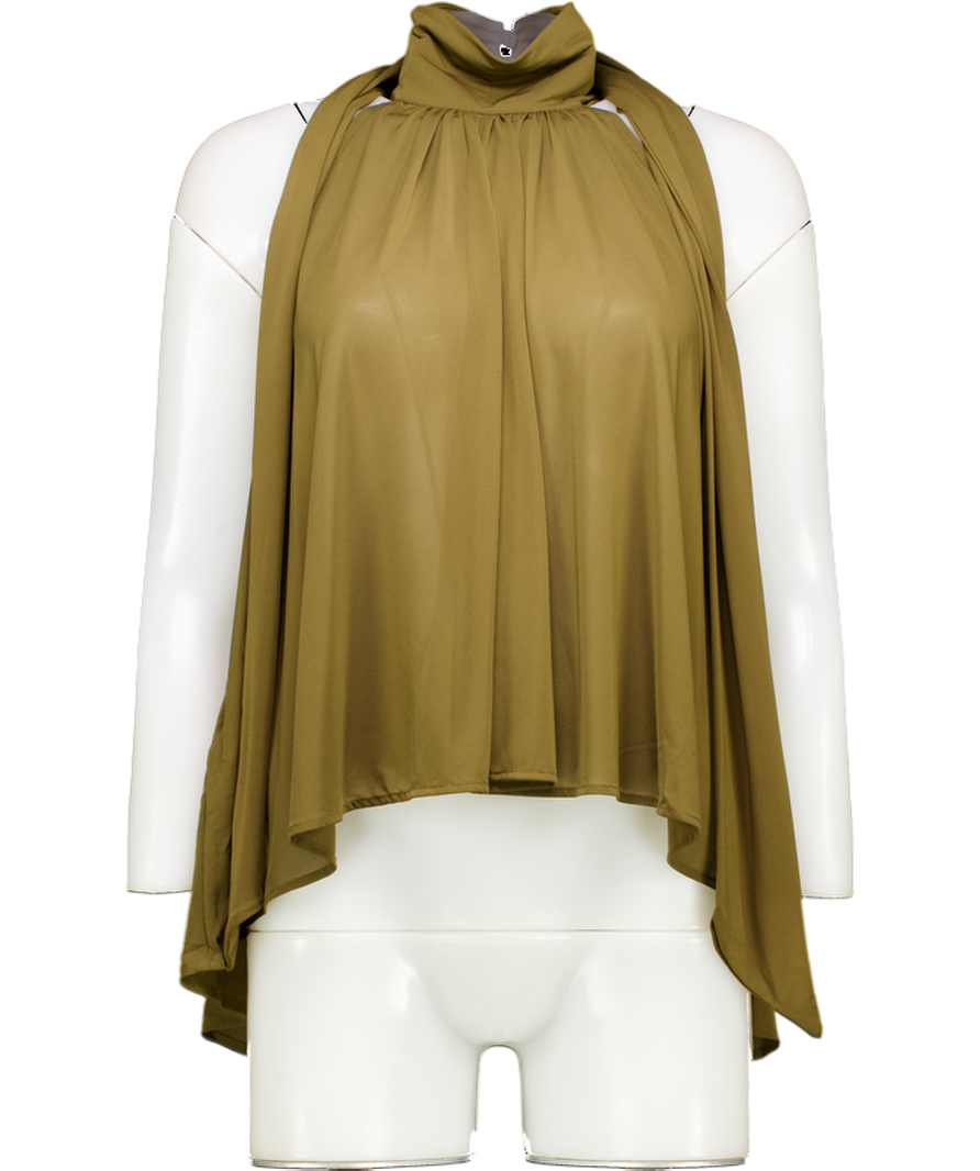 MANGO Olive Green Halter Top With Bow UK M