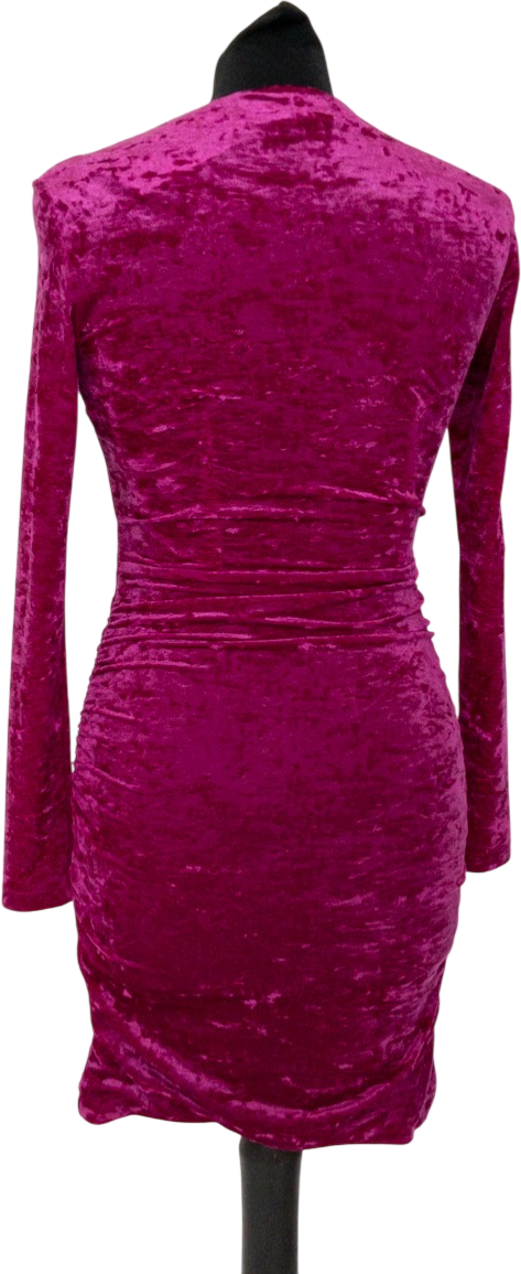 Maje Fuchsia Pink Crushed Velvet Long Sleeve Dress UK 6
