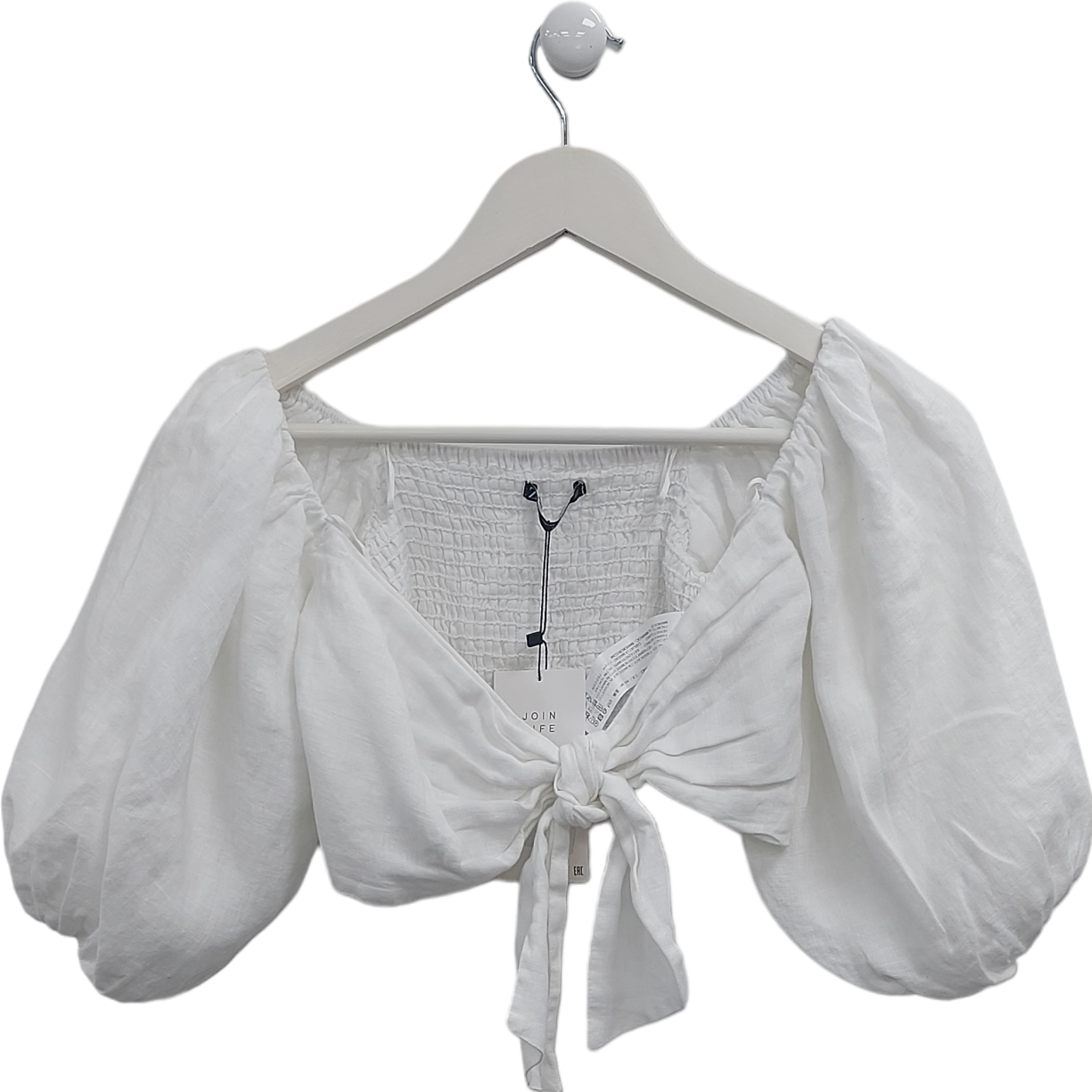 ZARA White Tie Front Linen Top UK XS