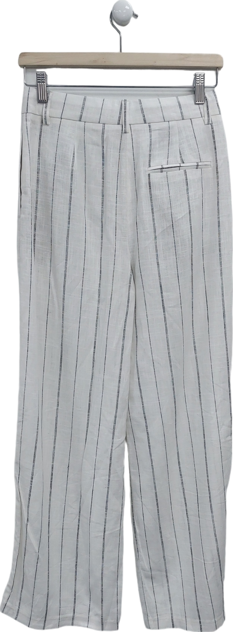 M&S White Striped Wide Leg High Rise Trousers UK 8