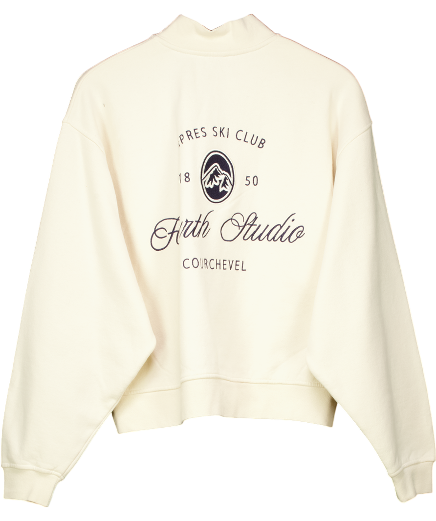 4th & Reckless Cream Jacques Fourth Branded Half Zip Cropped Sweatshirt UK M