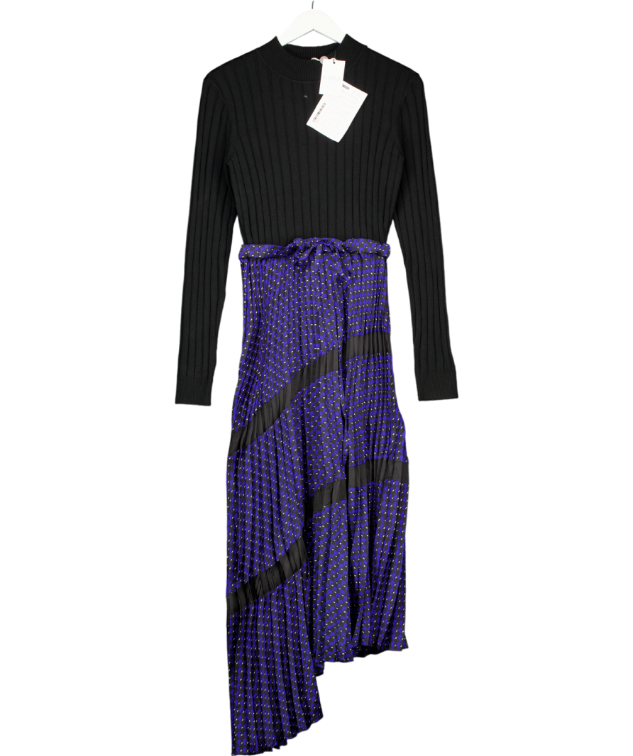 Claudie Pierlot Black / Blue Pleated Skirt Sweater Dress T3 UK 12