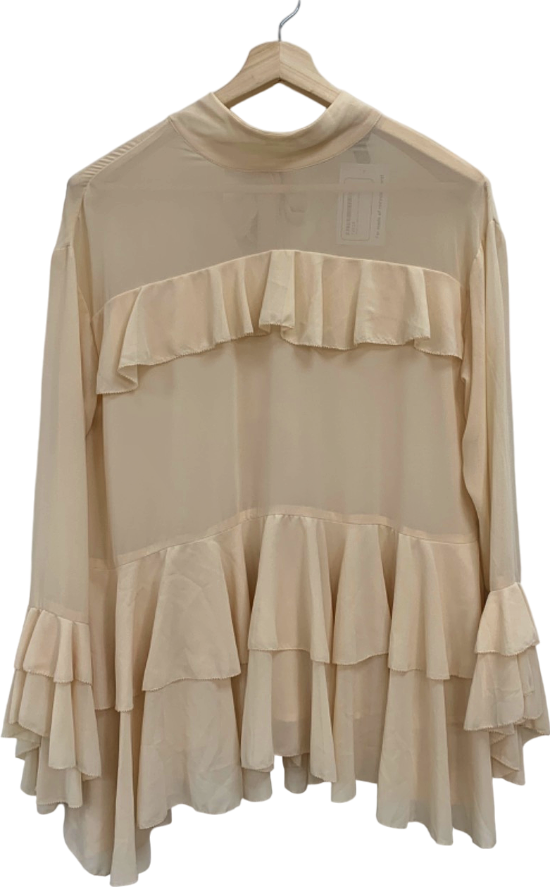 River Island Cream Sheer Ruffled Blouse UK 6