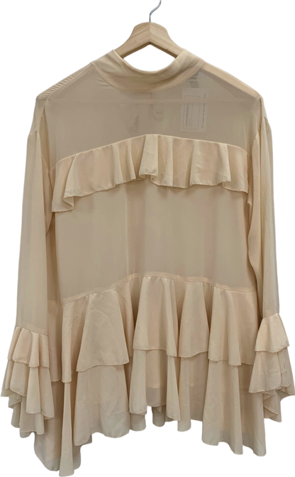 River Island Cream Sheer Ruffled Blouse UK 6