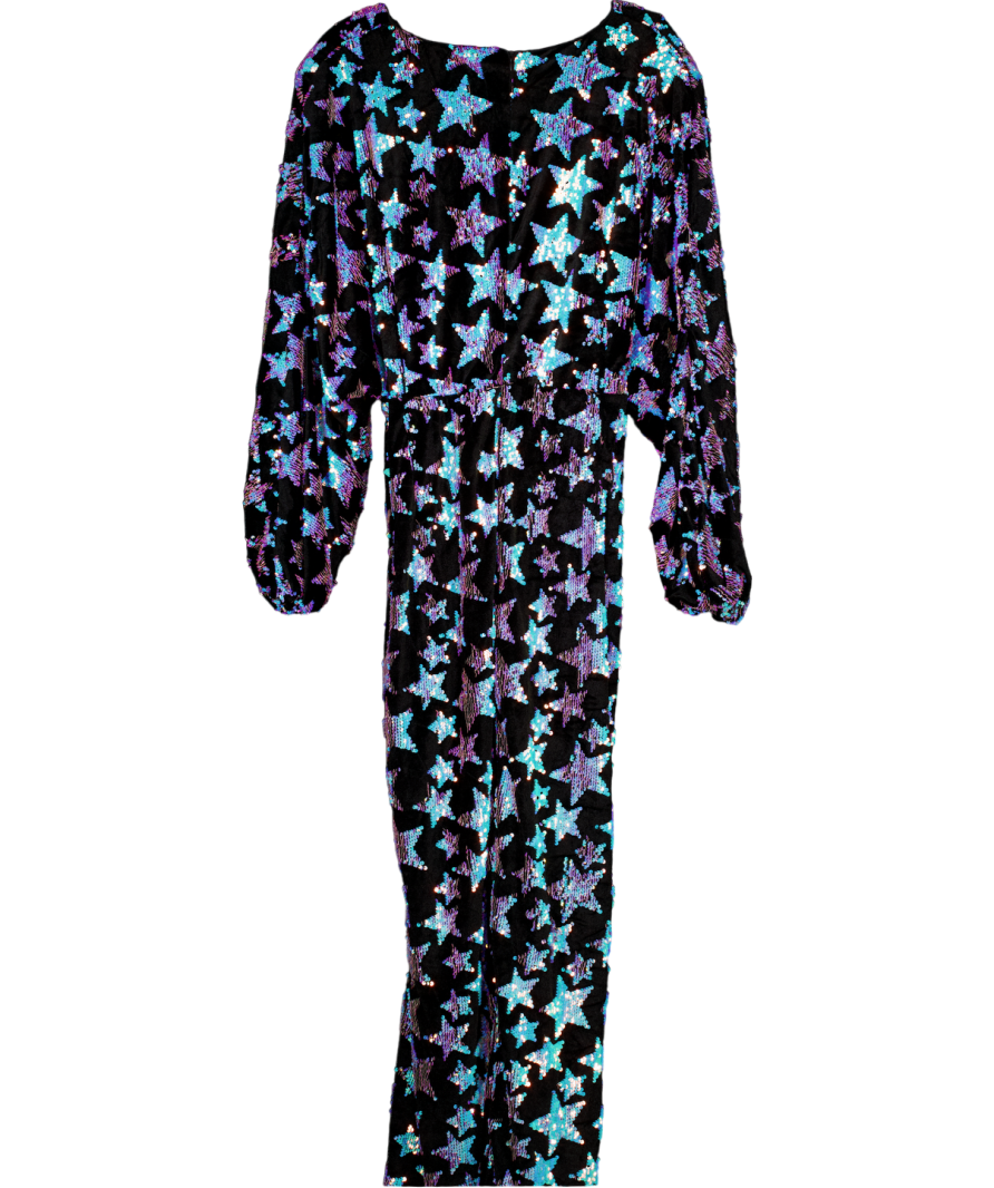 boohoo Black Plus Star Sequin Detail Split Leg Maxi Dress UK 26