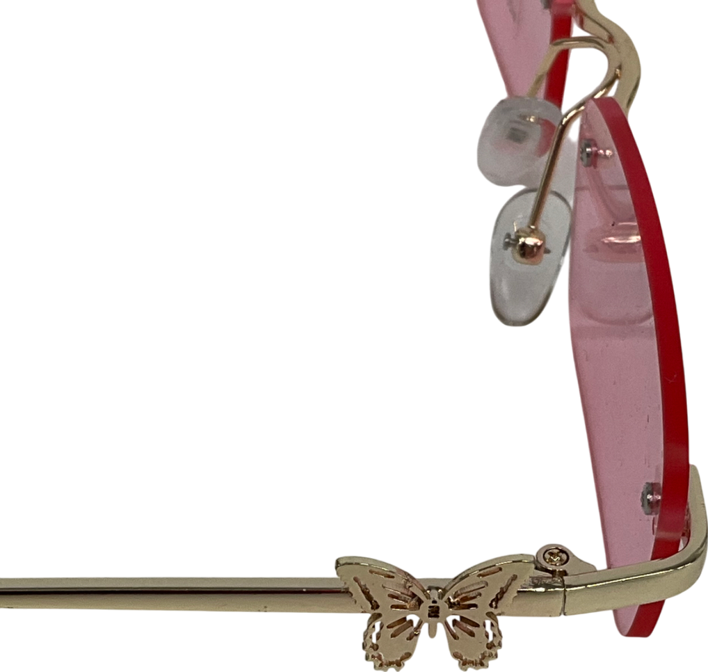 Pink Rimless Butterfly Embellished Sunglasses One Size